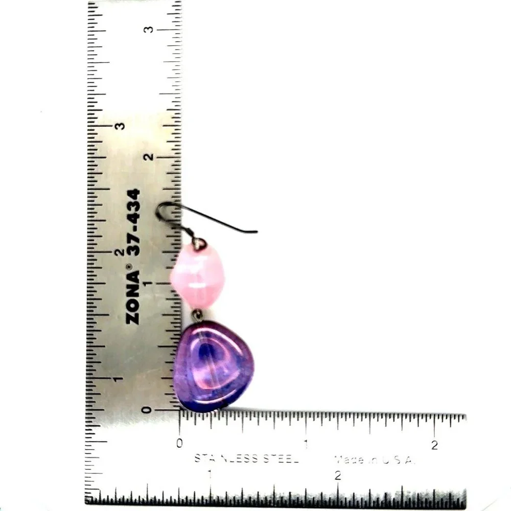 Pink/Purple Stone‎ Dangle Earrings